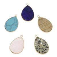 Gemstone Pendantifs en laiton, pierre gemme, avec laiton, larme, Placage de couleur d'or, différents matériaux pour le choix Environ 2.4mm, Vendu par PC