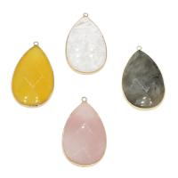 Gemstone Pendantifs en laiton, pierre gemme, avec laiton, larme, Placage de couleur d'or, différents matériaux pour le choix Environ 2.3mm, Vendu par PC