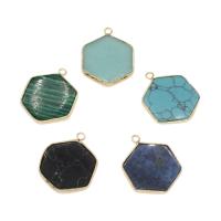 Gemstone Pendantifs en laiton, pierre gemme, avec laiton, hexagone, Placage de couleur d'or, différents matériaux pour le choix Environ 2.4mm, Vendu par PC