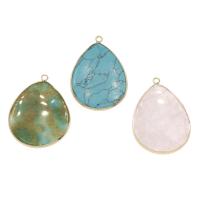 Gemstone Pendantifs en laiton, pierre gemme, avec laiton, larme, Placage de couleur d'or, différents matériaux pour le choix, 42-45mmx31-33mm Environ 2.4mm, Vendu par PC