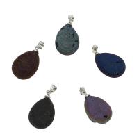 Natural Agate Pendentif Druzy, agate quartz de glace, avec laiton, larme, Placage de couleur argentée, DIY, plus de couleurs à choisir - Environ 1.4mm, Vendu par PC