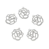 Edelstahl Blume Anhänger, 304 Edelstahl, originale Farbe, 12x13x0.8mm, Bohrung:ca. 1mm, 100PCs/Tasche, verkauft von Tasche