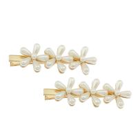 Clips de pico, metal, con Perlas de plástico ABS, Flor, chapado en color dorado, para mujer, libre de níquel, plomo & cadmio, 71x24x10mm, 12PCs/Bolsa, Vendido por Bolsa