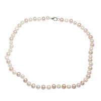 Collar de cadena del suéter de la perla de agua dulce, Perlas cultivadas de agua dulce, latón cierre de langosta, chapado en color de plata, para mujer, color mixto, 8-9mm, longitud:aproximado 38.5 Inch, Vendido por Sarta