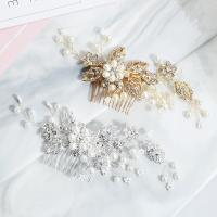 Bridal Decorative Hair Comb, Zinc Alloy, with Rhinestone & Plastic Pearl, handmade, for woman & with rhinestone 16cmx5.5cm 