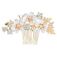 Bridal Decorative Hair Comb, Zinc Alloy, with Rhinestone, Flower, handmade, for woman & with rhinestone 10.3cmx7cm 