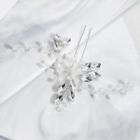 Hair Stick, Rhinestone, with Plastic Pearl, fashion jewelry & for bridal, 13cmx11.5cm 