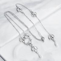 Moda franja Neckalace, diamantes de imitación, con Perlas de vidrio, para mujer & con diamantes de imitación, más colores para la opción, 46+26cm, Vendido por UD