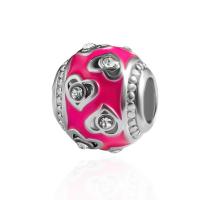 Rhinestone Zinc Alloy Beads, plated, DIY & enamel & with rhinestone, pink, 9*10mm 