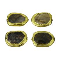 perla de cobre, metal, con Labradorita, chapado en color dorado, 26x19-21x6-7mm, agujero:aproximado 1mm, Vendido por UD