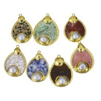 Brass Jewelry Pendants, with Plastic Pearl, gold color plated, random style, 28-33x39-44x9-11mm Approx 2mm 