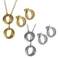 Fashion Stainless Steel Jewelry Sets, Stud Earring & necklace, with 2Inch extender chain, plated, oval chain & for woman 1.5mm Approx 18 Inch 