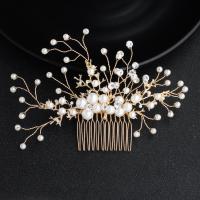 Décoratif Peigne nuptiale de cheveux, perle de plastique, avec fil en laiton & alliage de zinc, pour femme & avec strass, 14cmx10cm, Vendu par PC