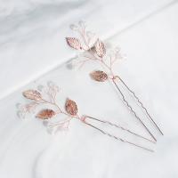 Hair Stick, Zinc Alloy, with brass wire & Crystal, Leaf, for bridal & with rhinestone, 4.5cmx11.5cm 