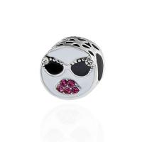 Rhinestone Zinc Alloy Beads, plated, DIY & enamel & with rhinestone, silver color, 11*11mm Approx 5mm 