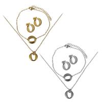 Fashion Stainless Steel Jewelry Sets, Stud Earring & bracelet & necklace, with 2Inch extender chain, plated, oval chain & for woman 1.5mm 1.5mm Approx 17.5 Inch, Approx 6.5 Inch 