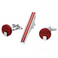 laiton Tie Clip Cufflink Set, pince à cravate & bouton de manchette, avec bois de santal rouge, Placage de couleur argentée, bijoux de mode & pour homme, 16mm Vendu par fixé