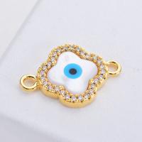 metal Conector, con resina, ojo de malvado, chapado en color dorado, micro arcilla de diamantes de imitación & 1/1 aro, 19mm, agujero:aproximado 1mm, 5PCs/Bolsa, Vendido por Bolsa