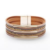 PU Leather Cord Bracelets, with Zinc Alloy, plated, fashion jewelry & for woman & with rhinestone 