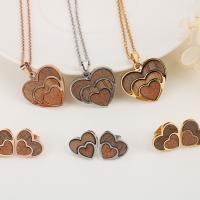 Fashion Stainless Steel Jewelry Sets, Stud Earring & necklace, with Wood, plated, 2 pieces & for woman 14*16mm .7 Inch 