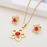 Fashion Stainless Steel Jewelry Sets, Stud Earring & necklace, with Crystal, plated, 2 pieces & for woman 16*15mm .7 Inch 