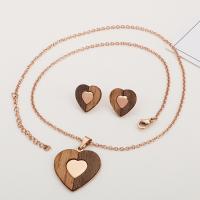 Fashion Stainless Steel Jewelry Sets, Stud Earring & necklace, with Wood, plated, 2 pieces & for woman 15*15mm .7 Inch 