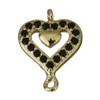 Cubic Zirconia Micro Pave Brass Connector, Heart, gold color plated, micro pave cubic zirconia & 1/1 loop Approx 1mm 