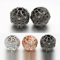 Cubic Zirconia Micro Pave Brass Beads, Round, plated, micro pave cubic zirconia & hollow Approx 2mm 