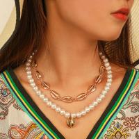 Zinc Alloy Necklace, with Plastic Pearl, plated, Double Layer & fashion jewelry & for woman, golden 