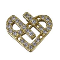 Brass Jewelry Finding, Heart, gold color plated, micro pave cubic zirconia 