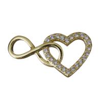 Brass Jewelry Finding, Heart, gold color plated, micro pave cubic zirconia 