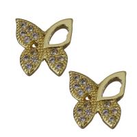 Brass Jewelry Finding, Butterfly, gold color plated, micro pave cubic zirconia 