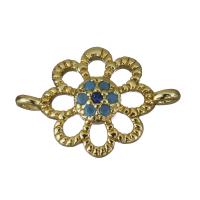 Cubic Zirconia Micro Pave Brass Connector, Flower, gold color plated, micro pave cubic zirconia & 1/1 loop Approx 1mm 