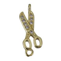 Cubic Zirconia Micro Pave Brass Connector, Scissors, gold color plated, micro pave cubic zirconia & 1/1 loop Approx 1.5mm 