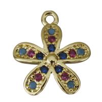 Pendentifs en laiton de fleur, Placage de couleur d'or, pavé de micro zircon Environ 1.5mm, Vendu par PC