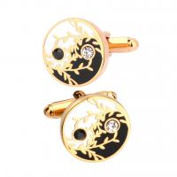 Brass Cufflinks, Flat Round, gold color plated, fashion jewelry & Unisex & with rhinestone, 17mm 