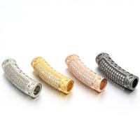 metal abalorios de tubo curvado, chapado, micro arcilla de zirconia cúbica, más colores para la opción, 7x24mm, agujero:aproximado 4mm, 5PCs/Bolsa, Vendido por Bolsa