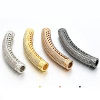 Brass Curved Tube Beads, plated, micro pave cubic zirconia Approx 4mm 