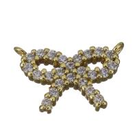 Cubic Zirconia Micro Pave Brass Connector, Bowknot, gold color plated, micro pave cubic zirconia & 1/1 loop Approx 1mm 