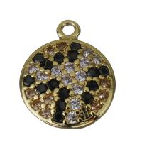 Cubic Zirconia Micro Pave Brass Pendant, Flat Round, gold color plated, micro pave cubic zirconia Approx 1mm 