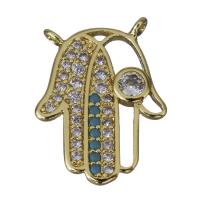 Cubic Zirconia Micro Pave Brass Pendant, Hamsa, gold color plated, micro pave cubic zirconia & double-hole Approx 1.5mm 