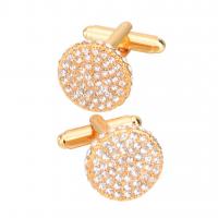 Brass Cufflinks, Flat Round, gold color plated, fashion jewelry & Unisex & with rhinestone, 17mm 