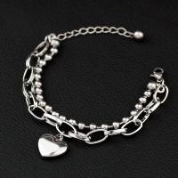 Edelstahl Charm Armband, mit Verlängerungskettchen von 4cm, Herz, Doppelschicht & Armband  Bettelarmband & für Frau, originale Farbe, 16mm, Länge:ca. 6.7 ZollInch, verkauft von Strang