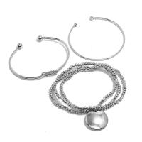 aleación de zinc Pulsera, brazalete del pun & pulsera, chapado en color de plata, tres piezas & estilo popular & unisexo, 22mm, diámetro interior:aproximado 58,60mm, 3PCs/Set, Vendido por Set