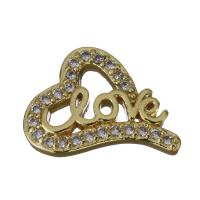 Brass Jewelry Finding, Heart, gold color plated, micro pave cubic zirconia 