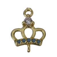 Cubic Zirconia Micro Pave Brass Connector, Crown, gold color plated, micro pave cubic zirconia & 1/1 loop Approx 1.5mm 