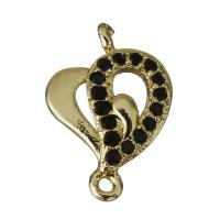 Cubic Zirconia Micro Pave Brass Connector, Heart, gold color plated, micro pave cubic zirconia & 1/1 loop Approx 1mm 