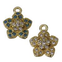 Pendentifs en laiton de fleur, Placage de couleur d'or, styles différents pour le choix & pavé de micro zircon Environ 1.5mm, Vendu par PC