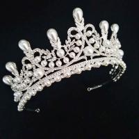 Bridal Tiaras, Zinc Alloy, with ABS Plastic Pearl, silver color plated, for woman & with rhinestone 