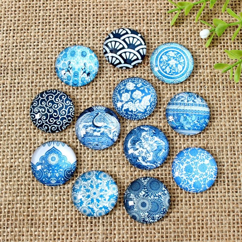 Time Gem Cabochon, Glass, with Paper, blue and white porcelain & time gem jewelry & different size for choice & flat back & mixed, Sold By PC